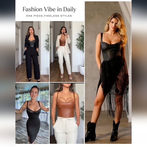 Popilush Black Faux Leather Lace Shapewear Tummy Control Bodysuit Size 3XL - Picture 2 of 11